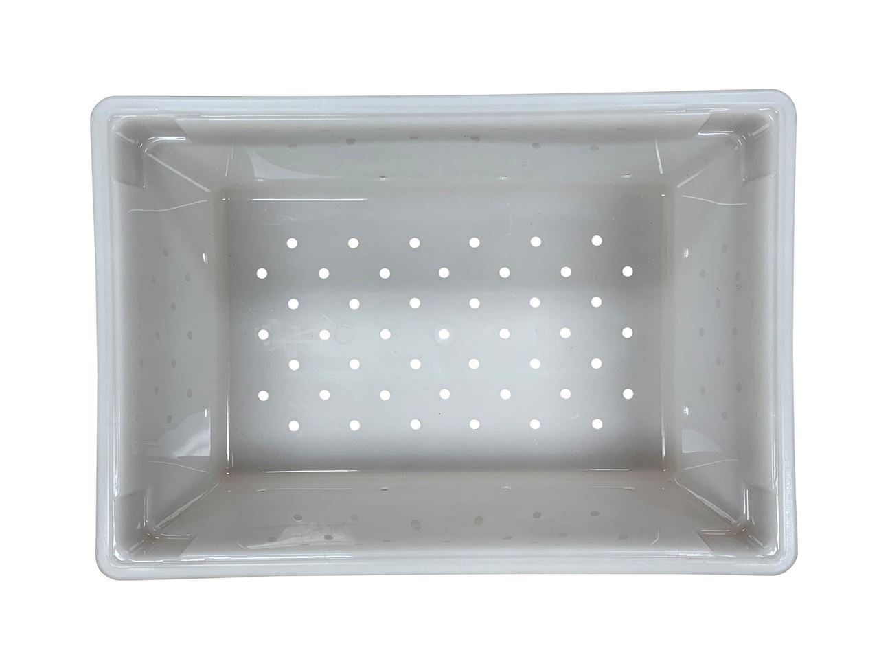 White plastic tub with holes, 5004526071. AyrKing LLC